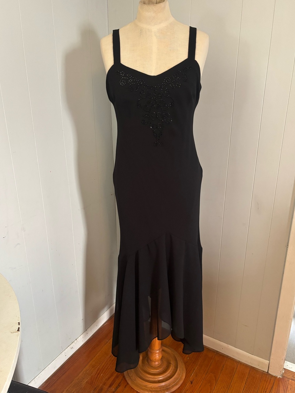 Coldwater Creek Black Beaded High-Low Slip Dress